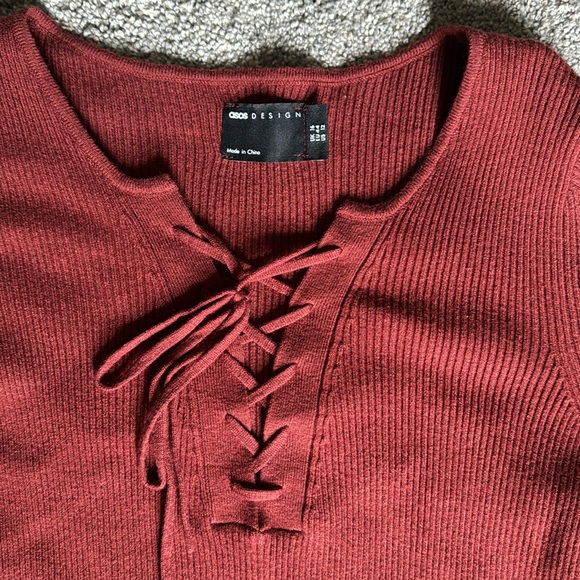 ASOS Design Deep Red Knitted Mini Sweater Dress Size 12 - Picture 2 of 9